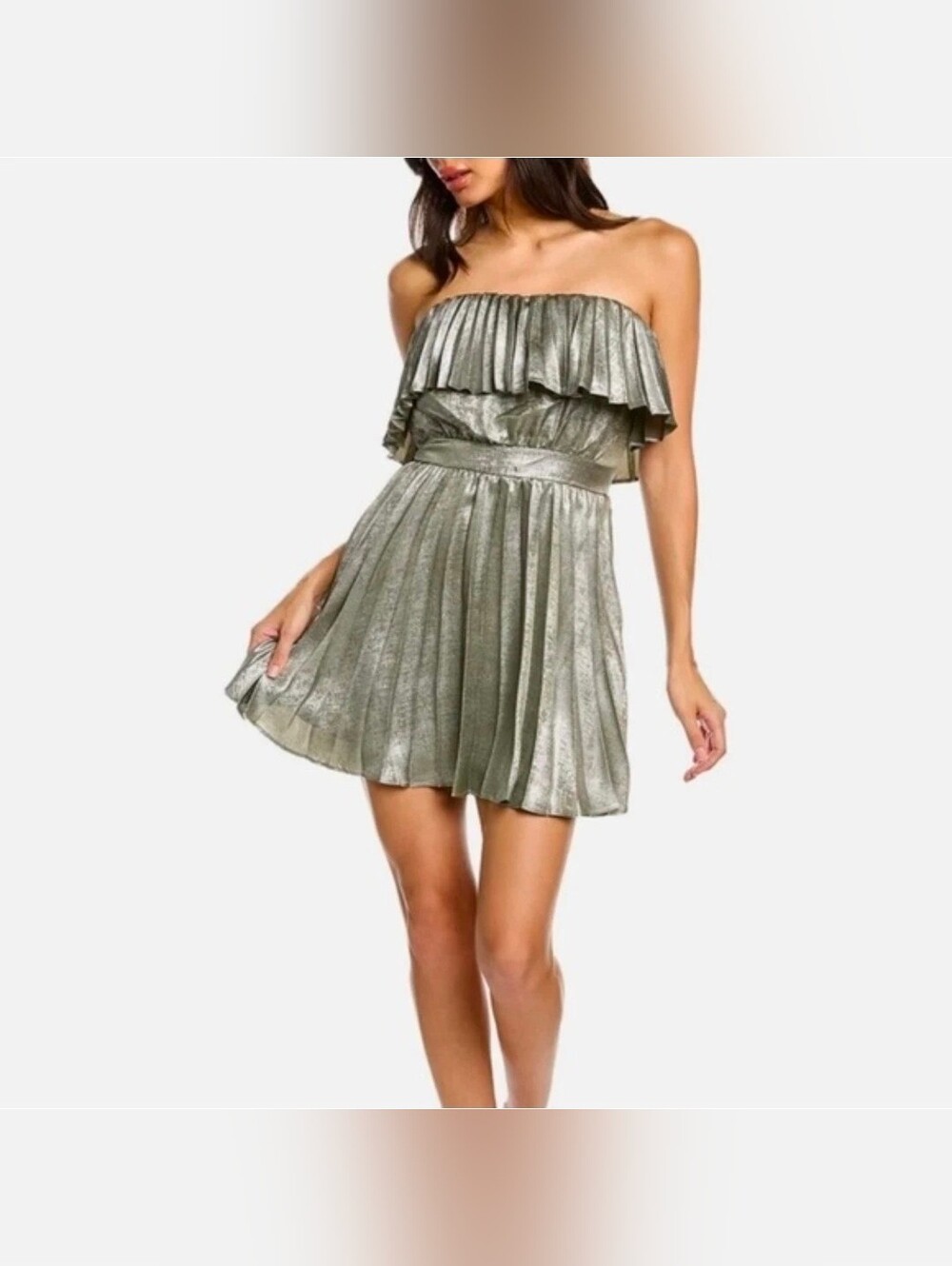 Ramy Brook Ryleigh Dress In Gunmetal Strapless Draped Pleated Mini Sz 8 NWT